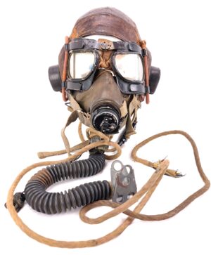 RARE, British, WW2, RAF Air Ministry Type C 2nd Pattern Flying Helmet with Receiver, Mark 1VB Goggles, G Type Oxygen Mask, with Type 48 Magnetic Microphone