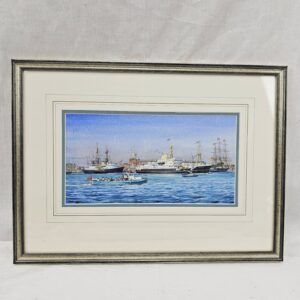 Framed Watercolour HMY Britannia Departing By Colin Baxter