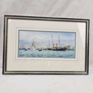 Framed Watercolour Of Ophir Departing Portsmouth 1901 By Colin Baxter