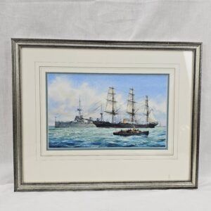 Framed Watercolour Of S.Y. Valhalla In The Solent Circa 1912 By Colin Baxter