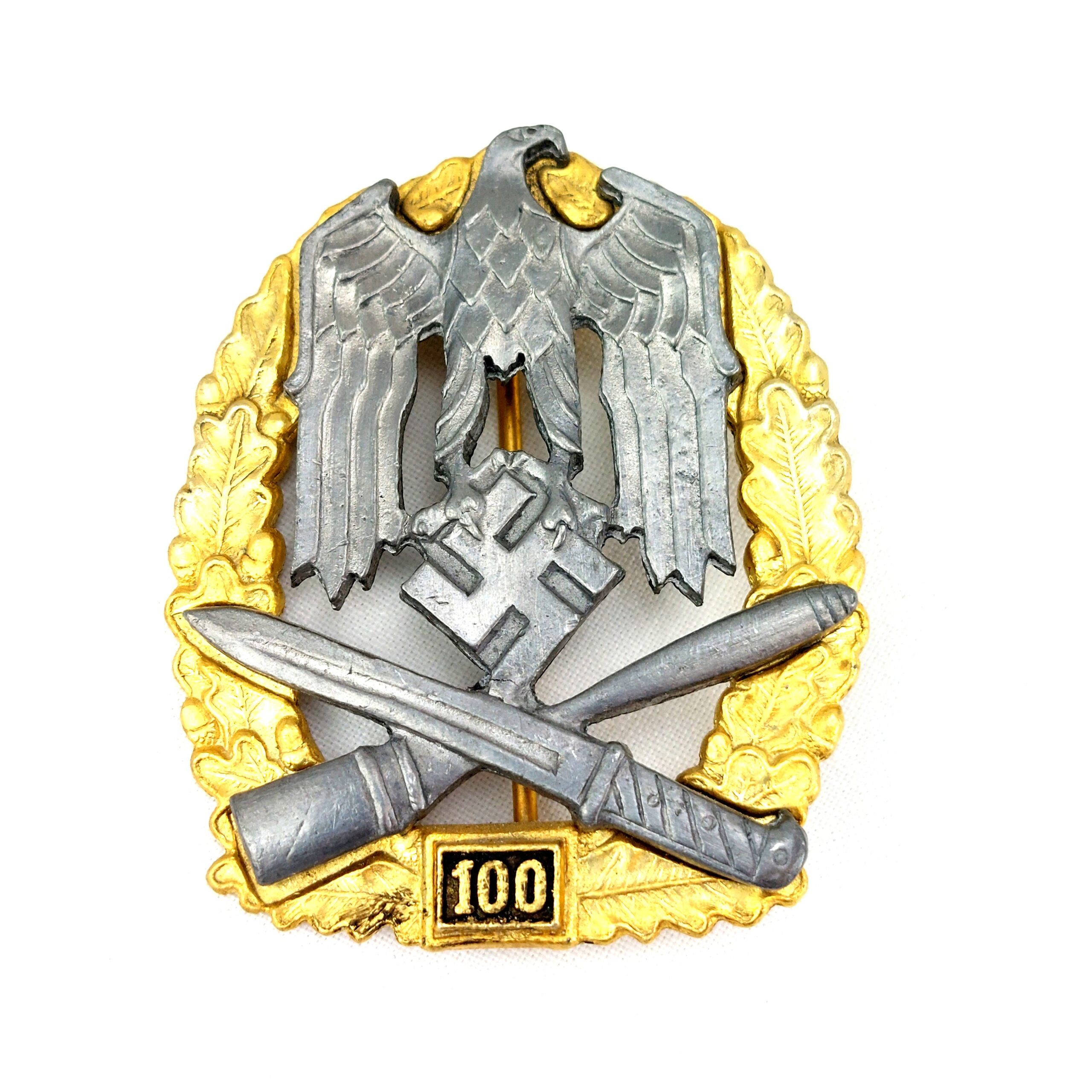 Replica German, WW2, Numbered General Assault Badge - 100, by JFS - Josef Feix & Söhne, in Gablonz