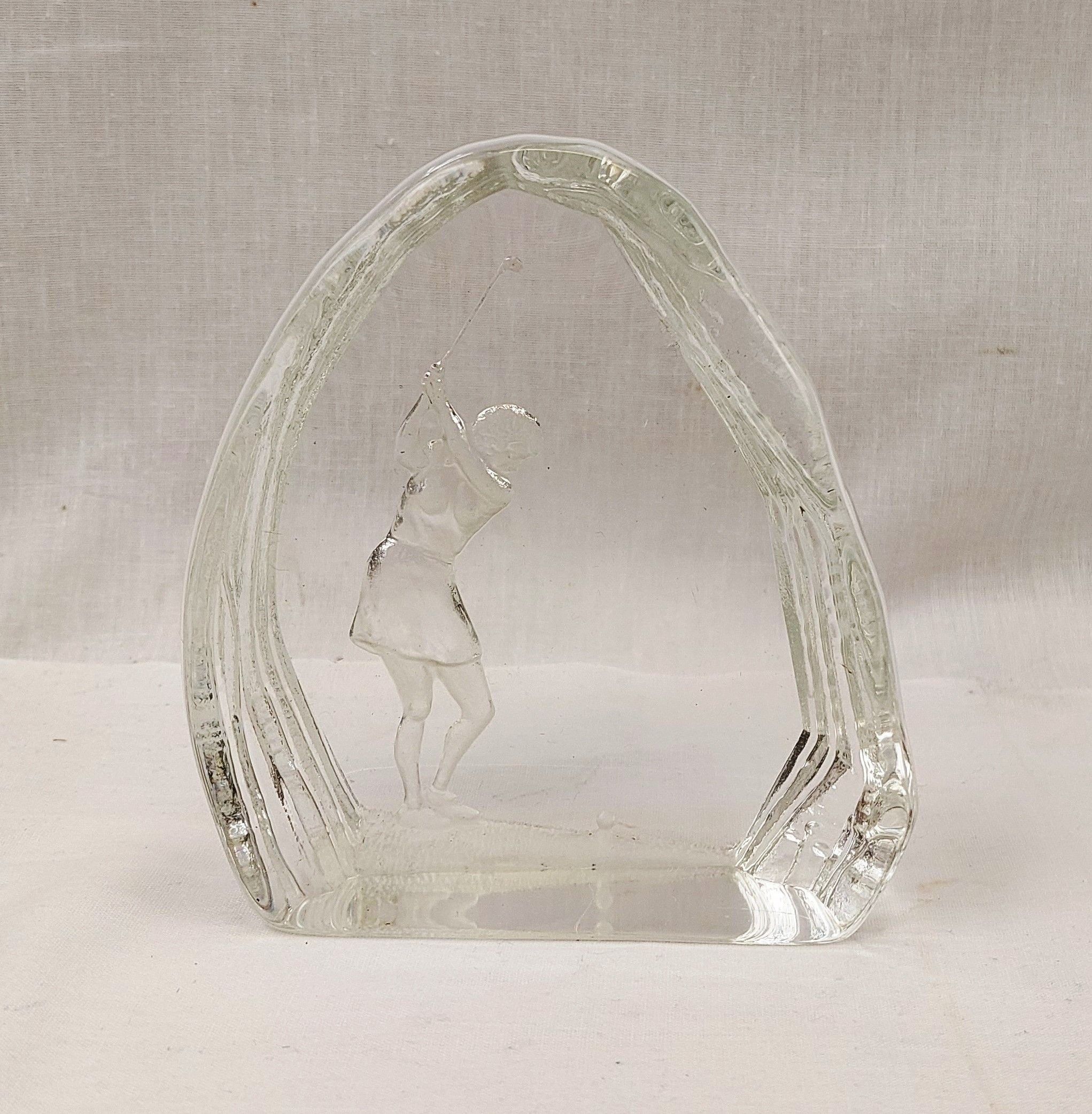 Lady Golfer Etched Glass Paperweight