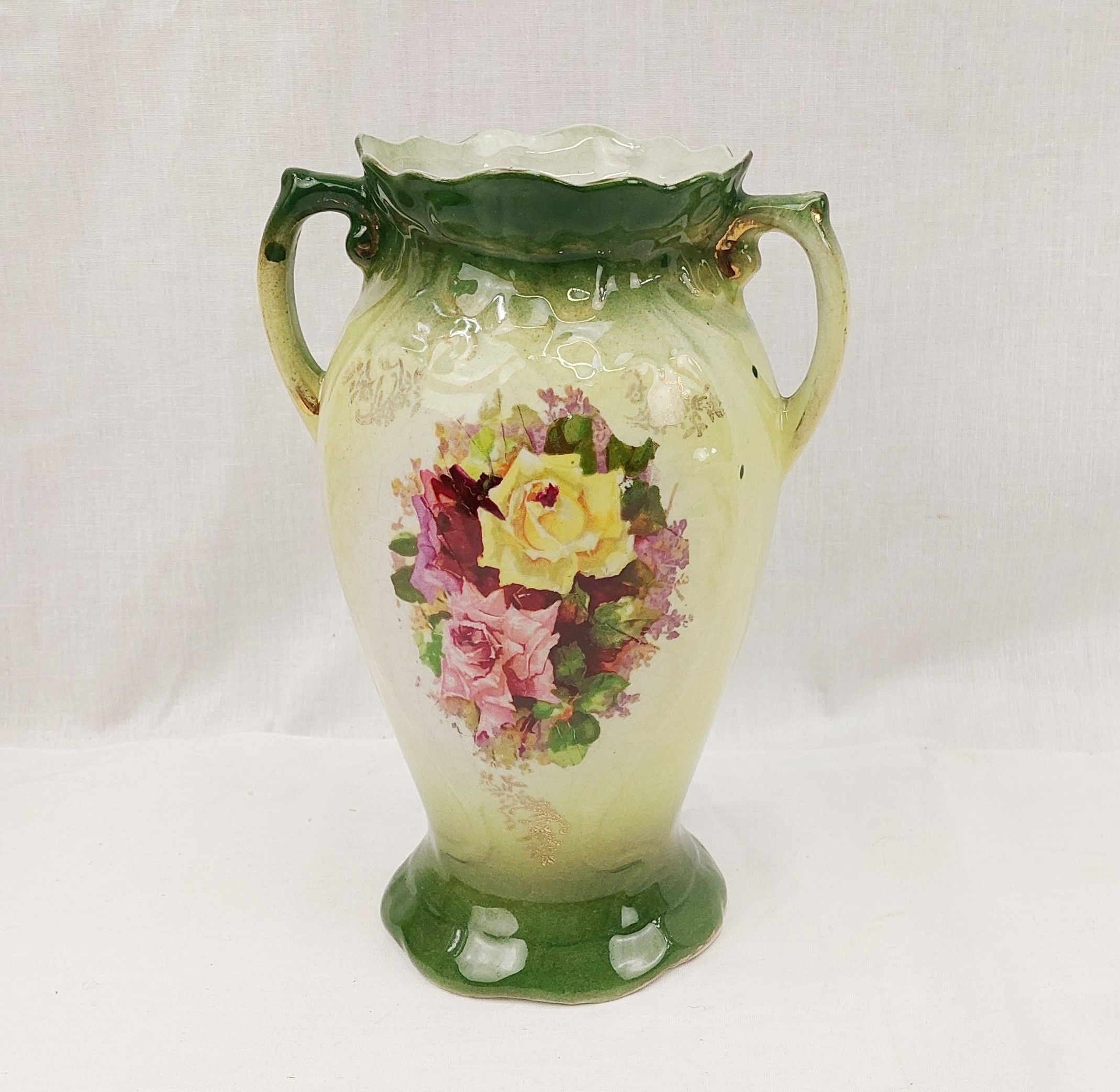 Medium Sized Victorian Transfer Printed Floral Vase