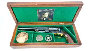 Miniature Reproduction Uberti 1847 Walker Single Action Revolver Inert, Texas Tangers Badges and 150th Anniversary Medallion, Boxed