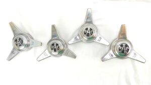 RARE: USA, mid 1960, Four Ansen Automotive Engineering (AAE) True Knock-Off Wheel Spinners Centre Caps, from a Chevrolet Corvette