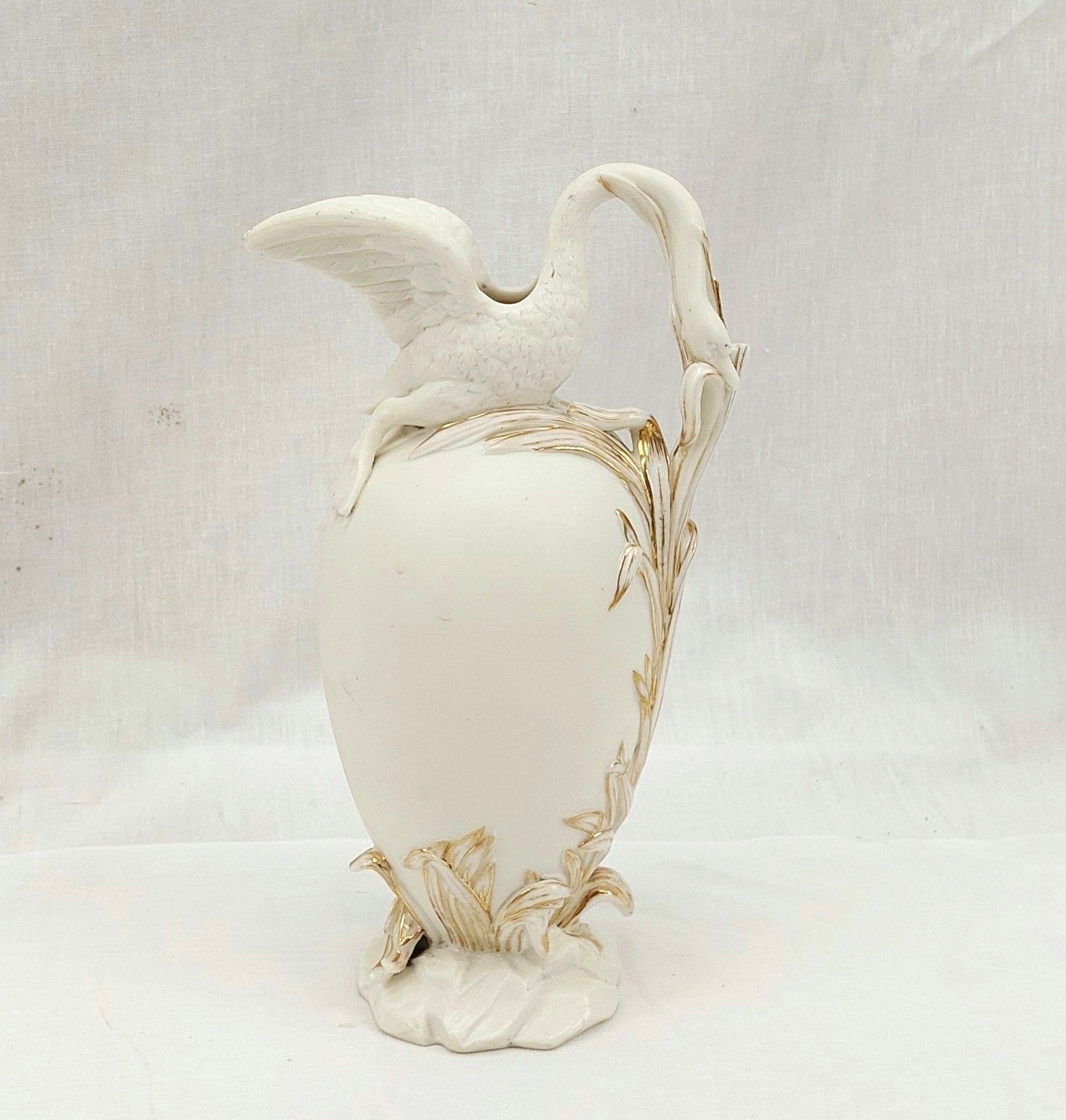 Superb c1825 H & R Daniel Swan Lipped Bisque Porcelain Ewer Vase