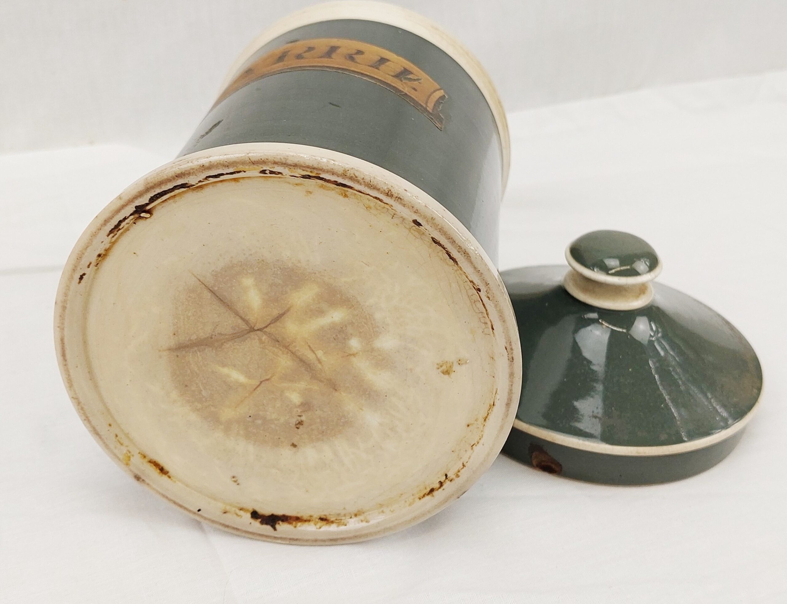 Victorian Green Ceramic Lidded Pharmaceutical Container - Image 2
