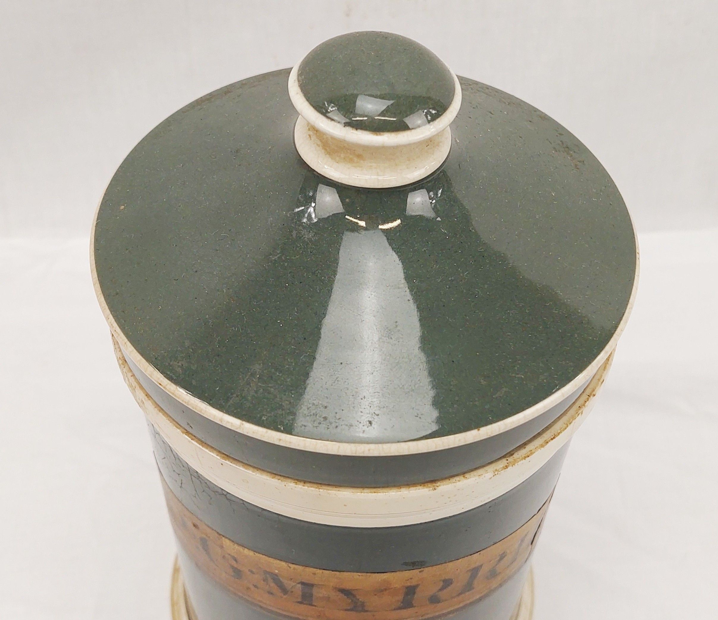 Victorian Green Ceramic Lidded Pharmaceutical Container - Image 8