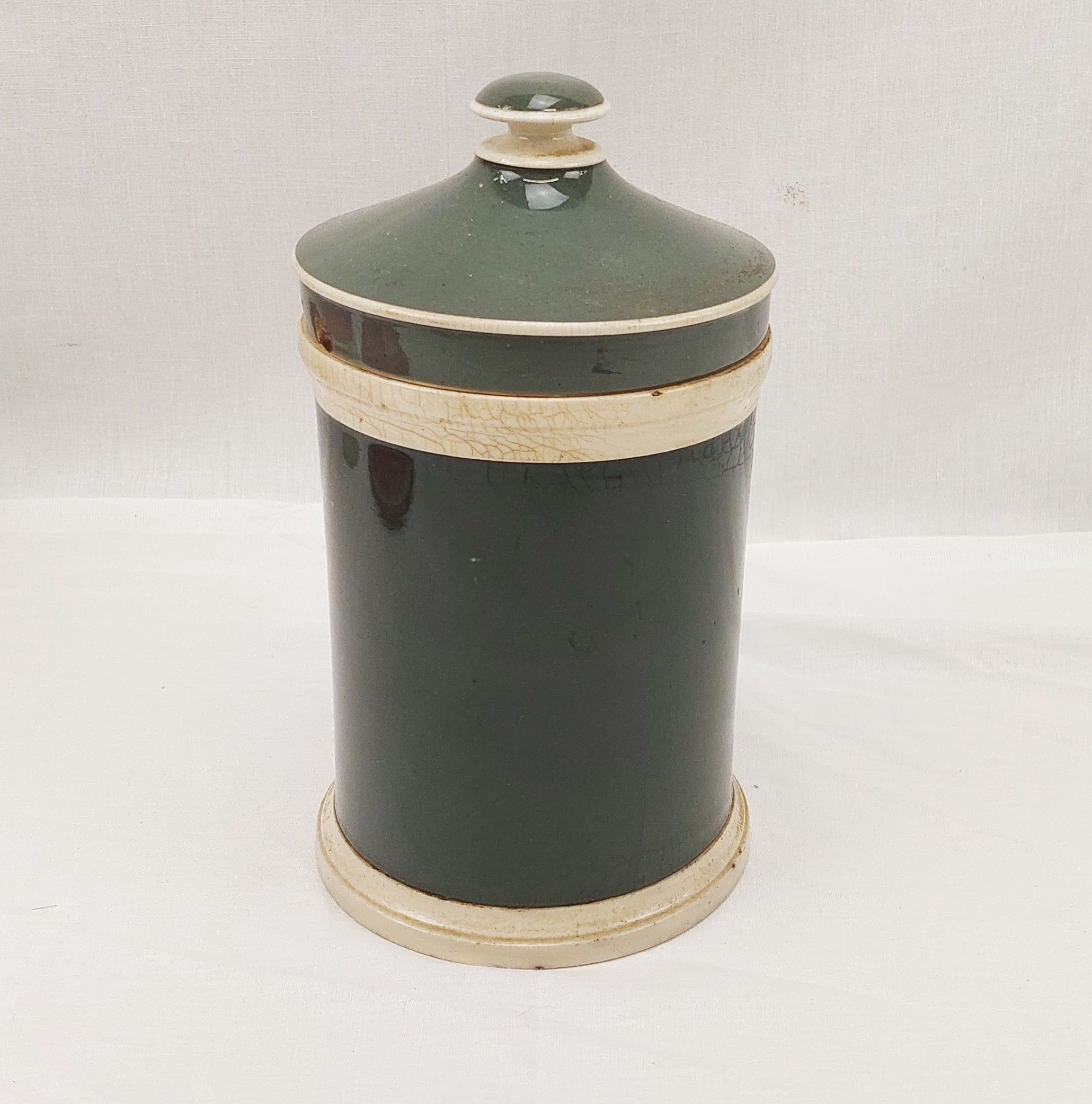 Victorian Green Ceramic Lidded Pharmaceutical Container - Image 7