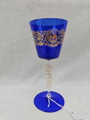 c1880 Venetian Murano Gilt And Enamel Cherub Glass Wine Goblet