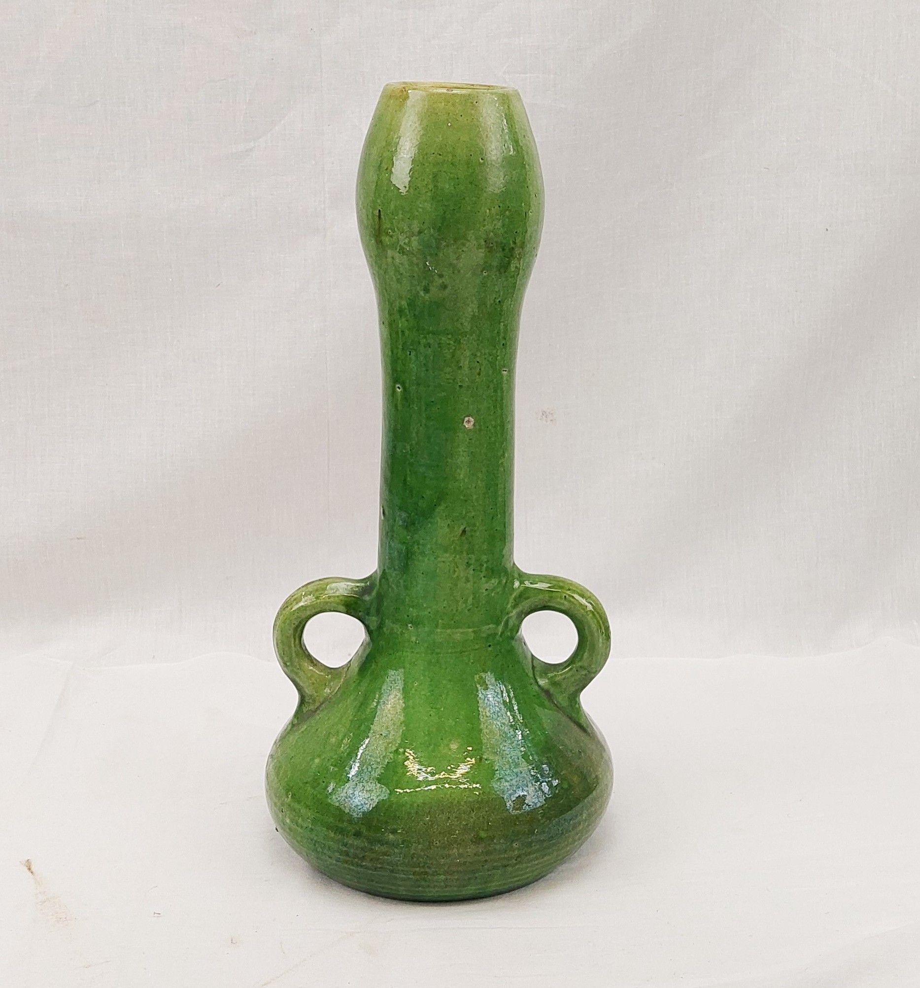 c1890 Farnham Pottery Green Glazed Vase With Handles