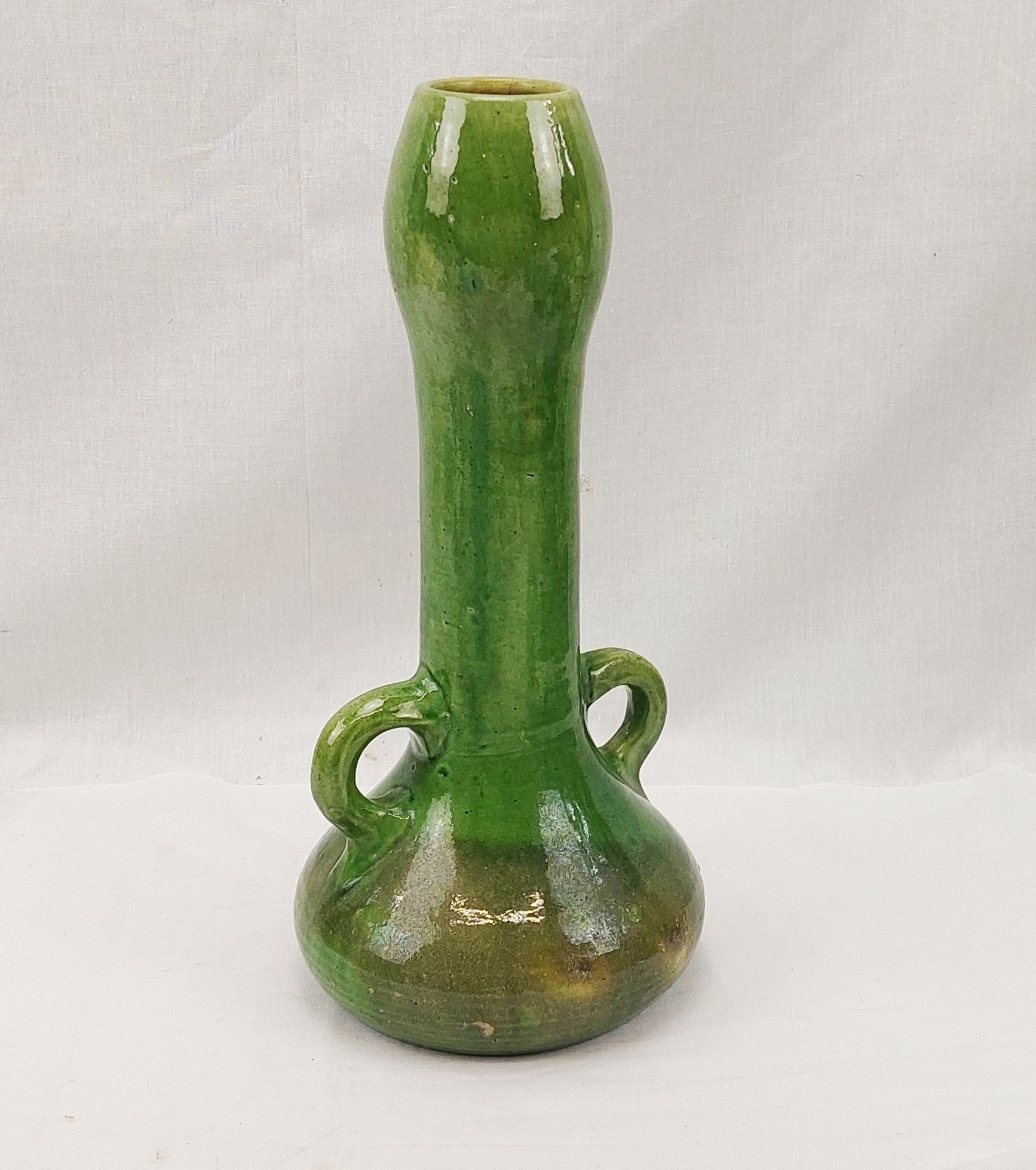 c1890 Farnham Pottery Green Glazed Vase With Handles - Image 2