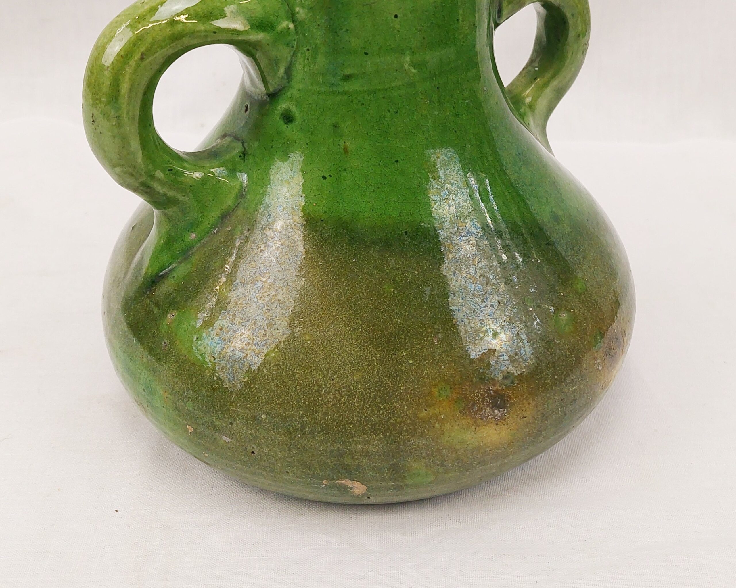 c1890 Farnham Pottery Green Glazed Vase With Handles - Image 8