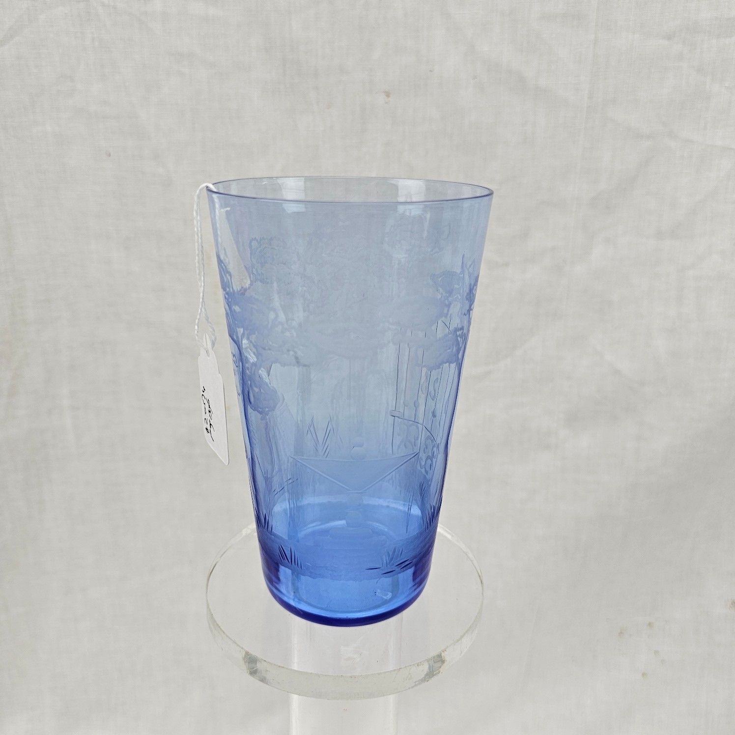 c1900 Blue Glass Beaker Etched With A Georgian Scene - Image 4