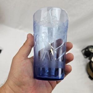c1900 Blue Glass Beaker Etched With A Georgian Scene