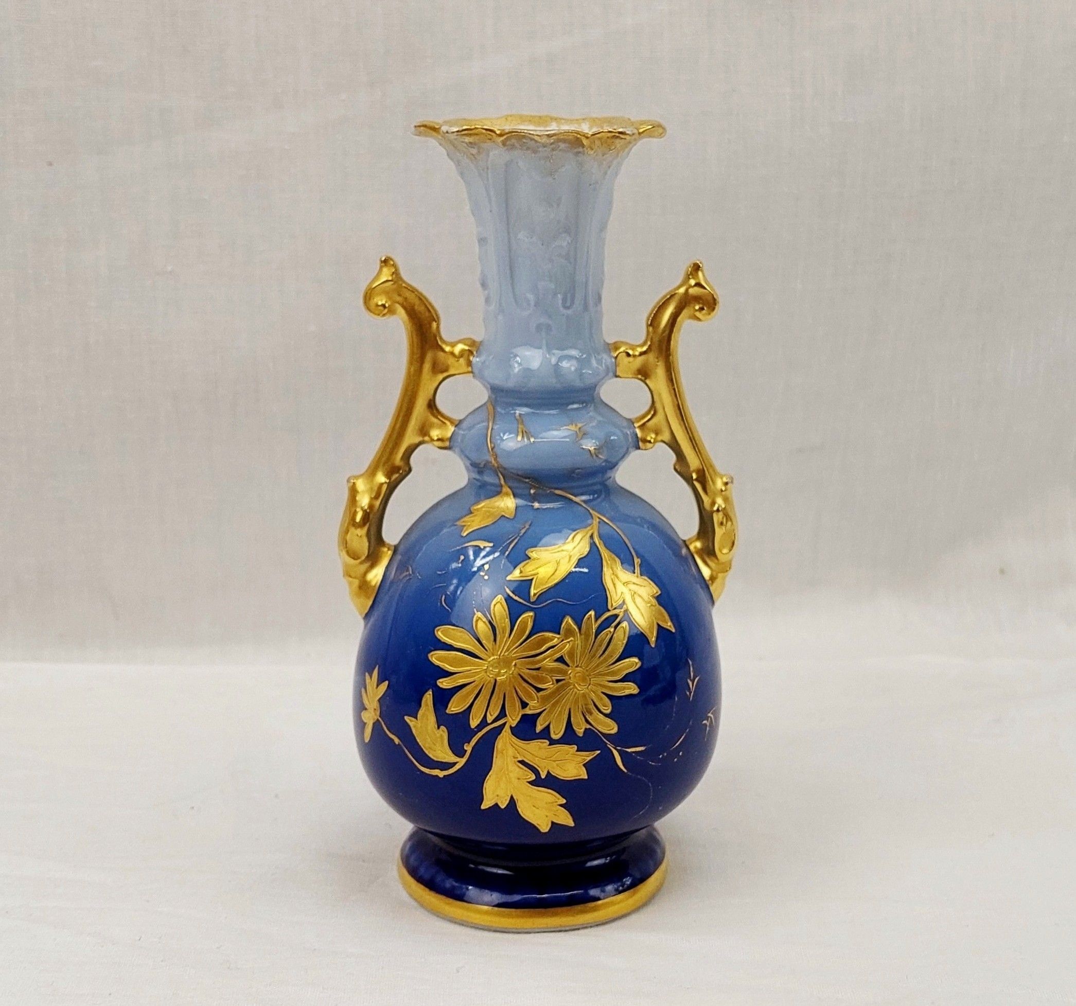 c1900 D & C Limoges Delinieres Art Nouveau Blue Fade Vase