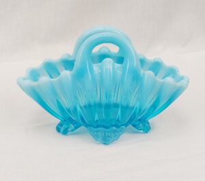 Victorian Blue Vaseline Glass Basket By Davidson