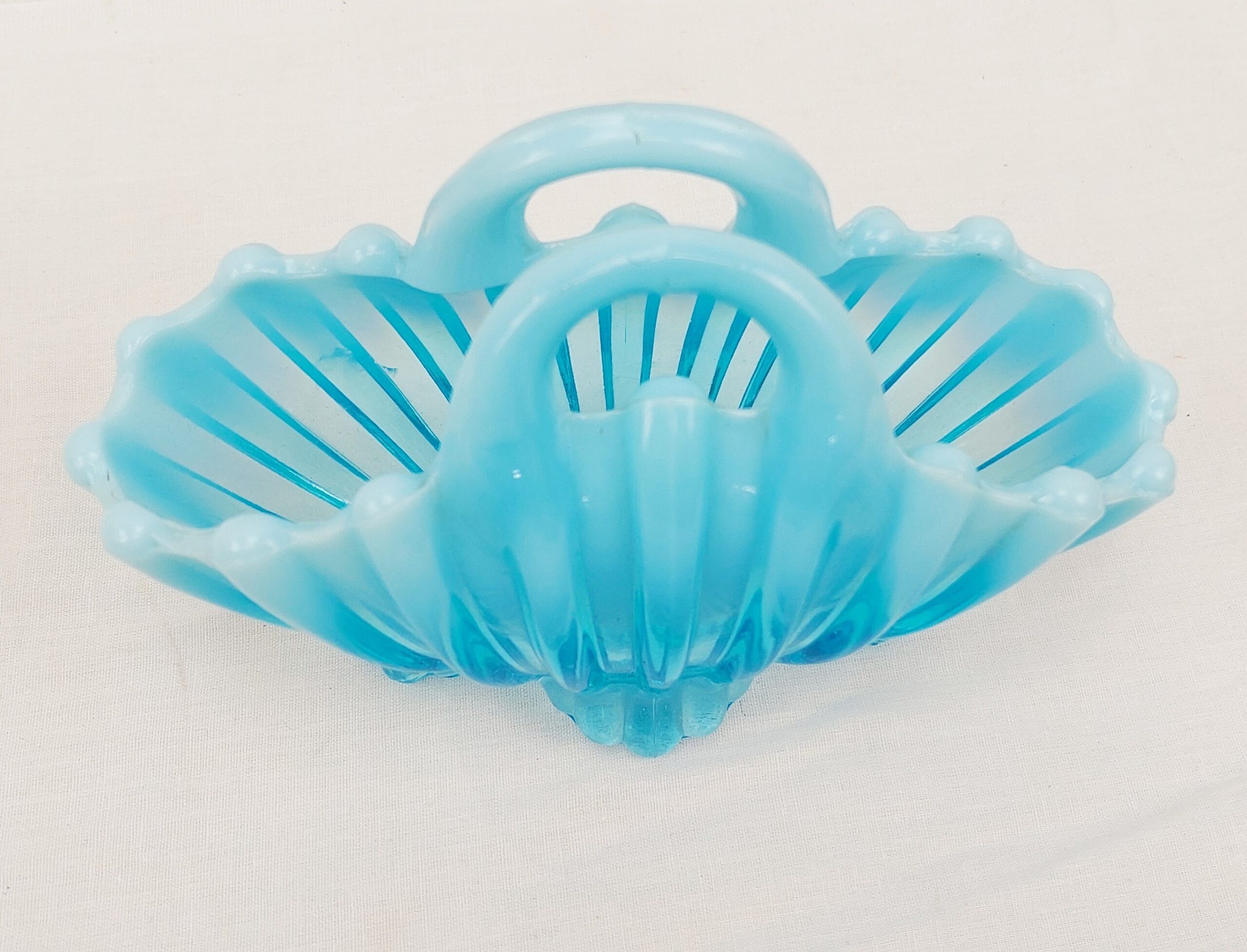 Victorian Blue Vaseline Glass Basket By Davidson - Image 5