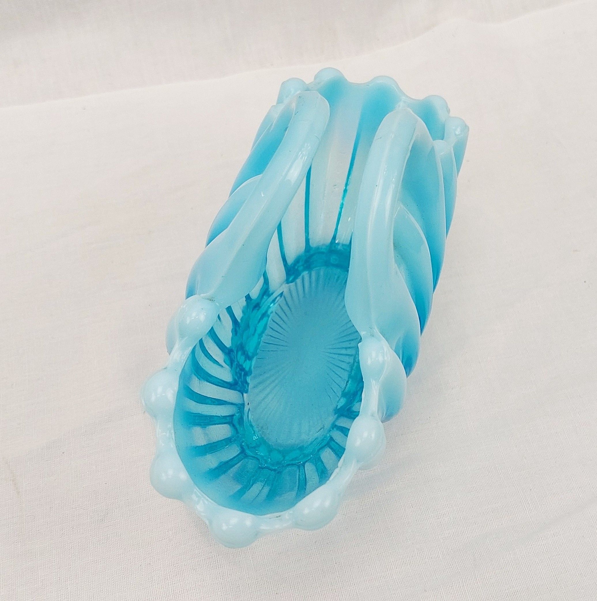 Victorian Blue Vaseline Glass Basket By Davidson - Image 4