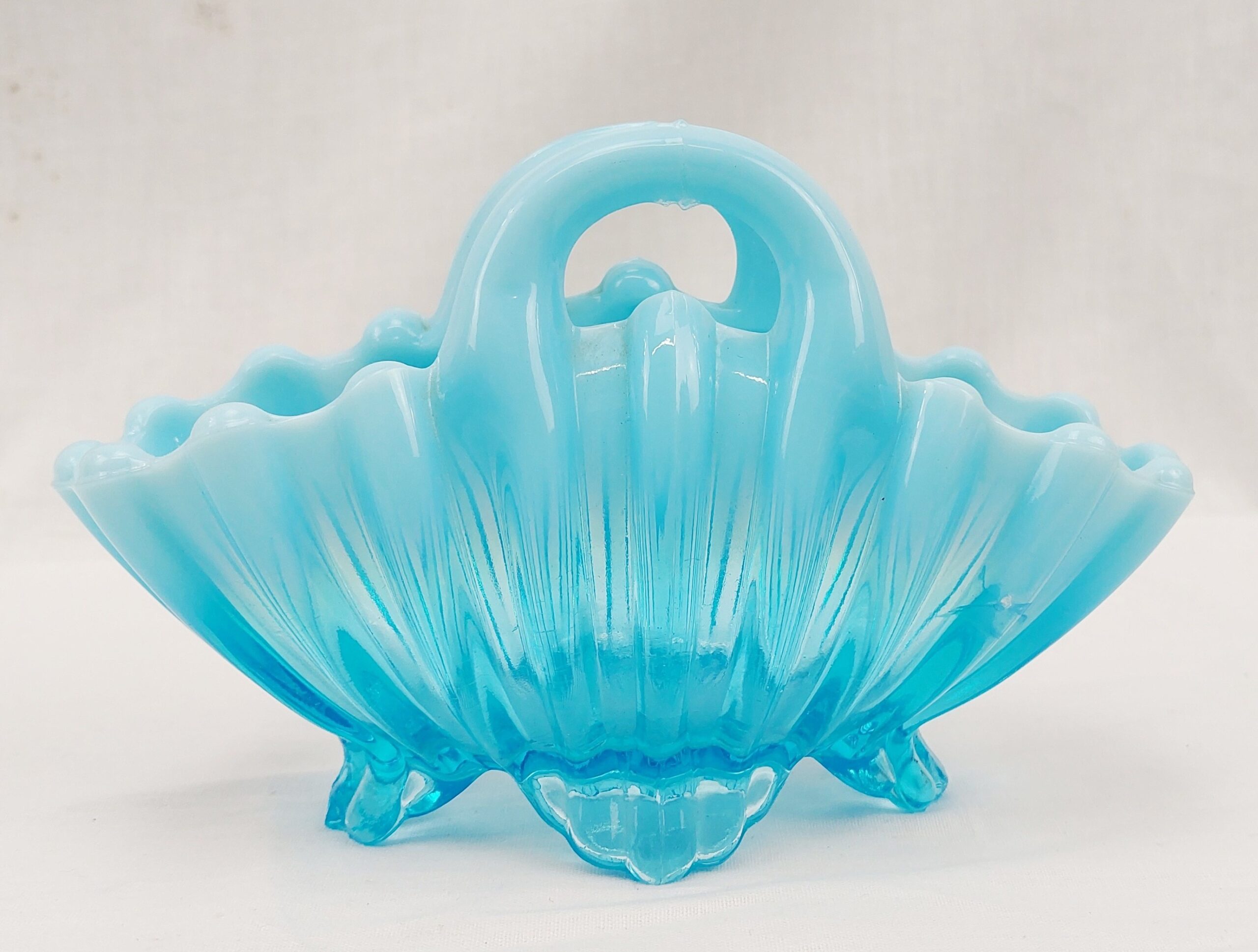 Victorian Blue Vaseline Glass Basket By Davidson - Image 3