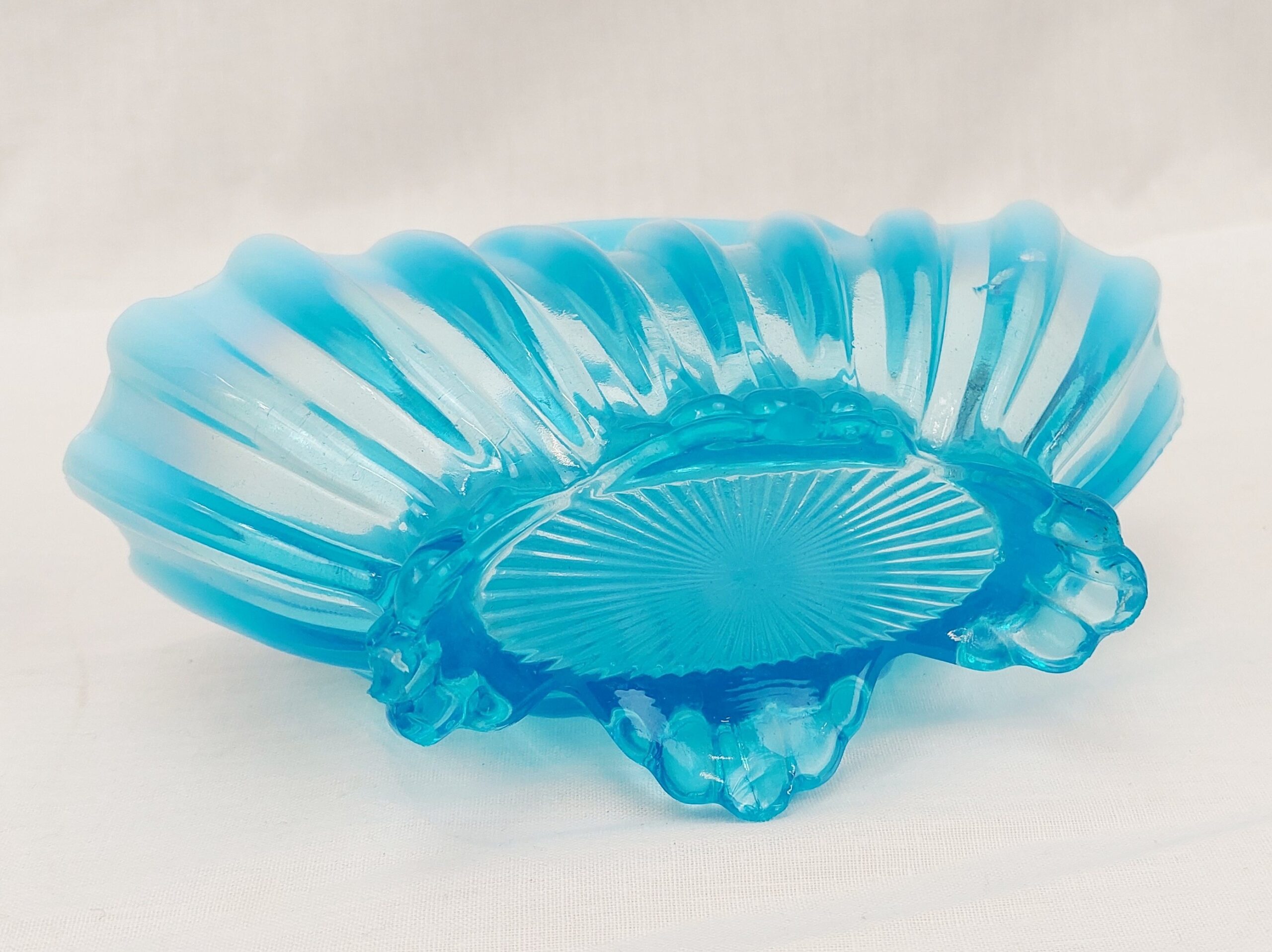 Victorian Blue Vaseline Glass Basket By Davidson - Image 2