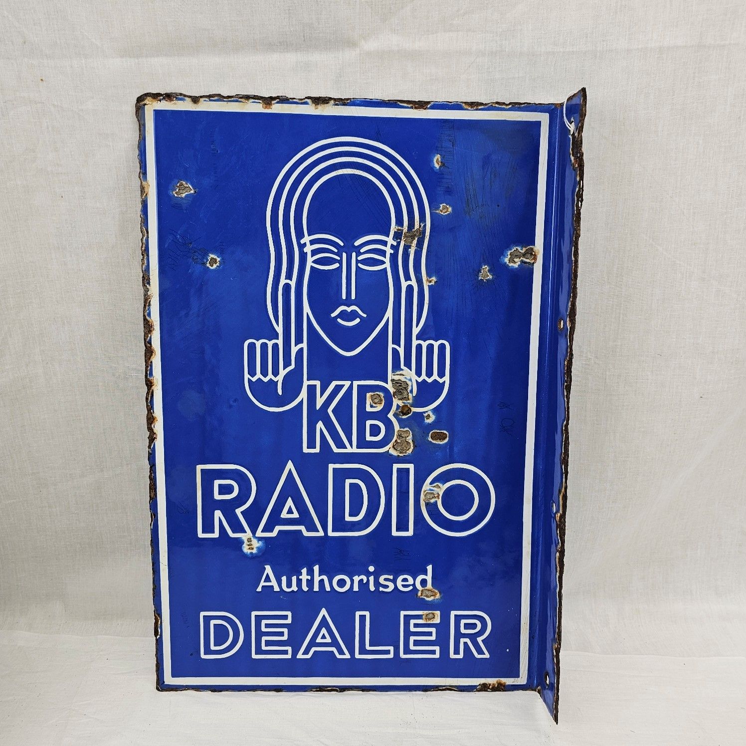 1930s KB Radio Authorised Dealer Double Sided Enamel Advertising Sign - Image 3