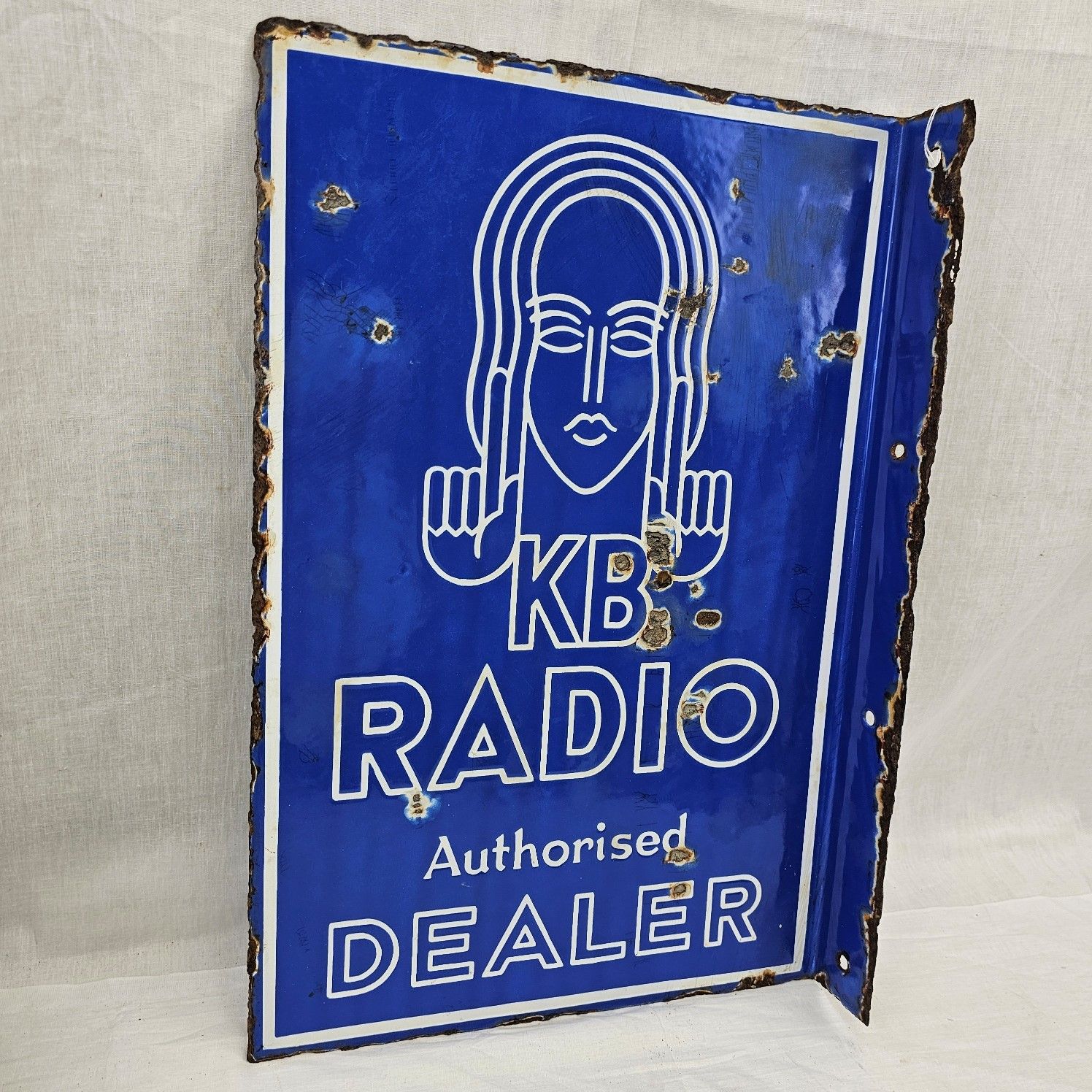 1930s KB Radio Authorised Dealer Double Sided Enamel Advertising Sign - Image 2
