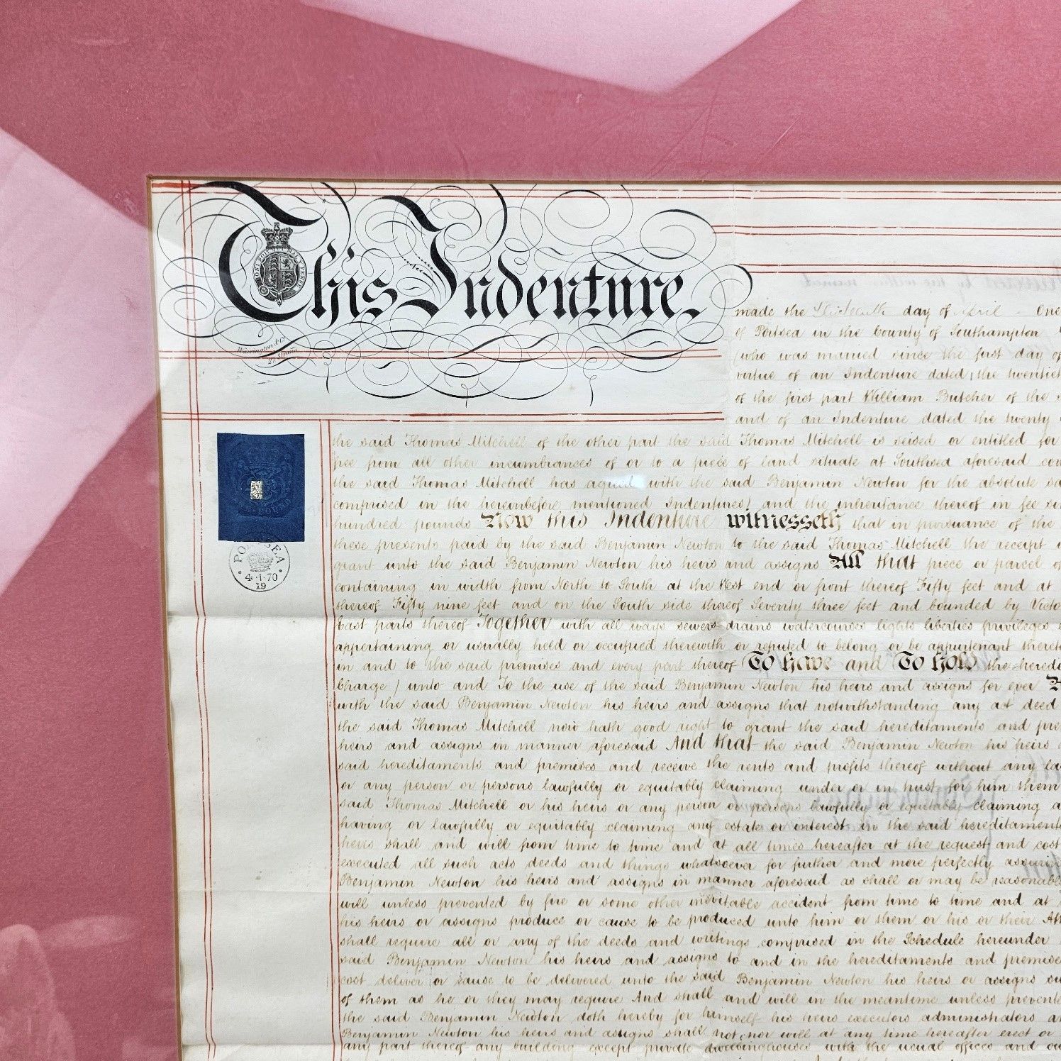 Framed Large 1870 Dated Portsea Portsmouth Indenture - Image 10