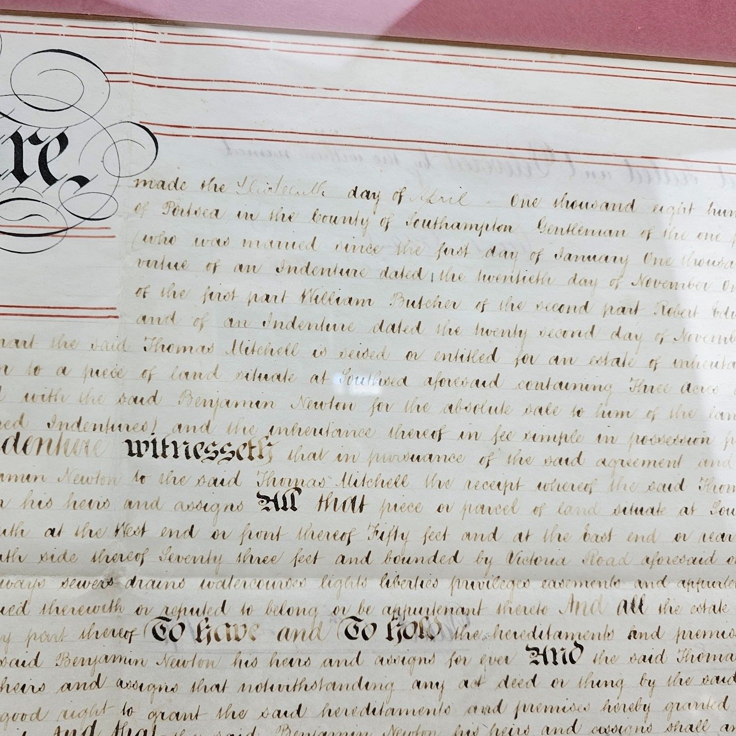 Framed Large 1870 Dated Portsea Portsmouth Indenture - Image 7