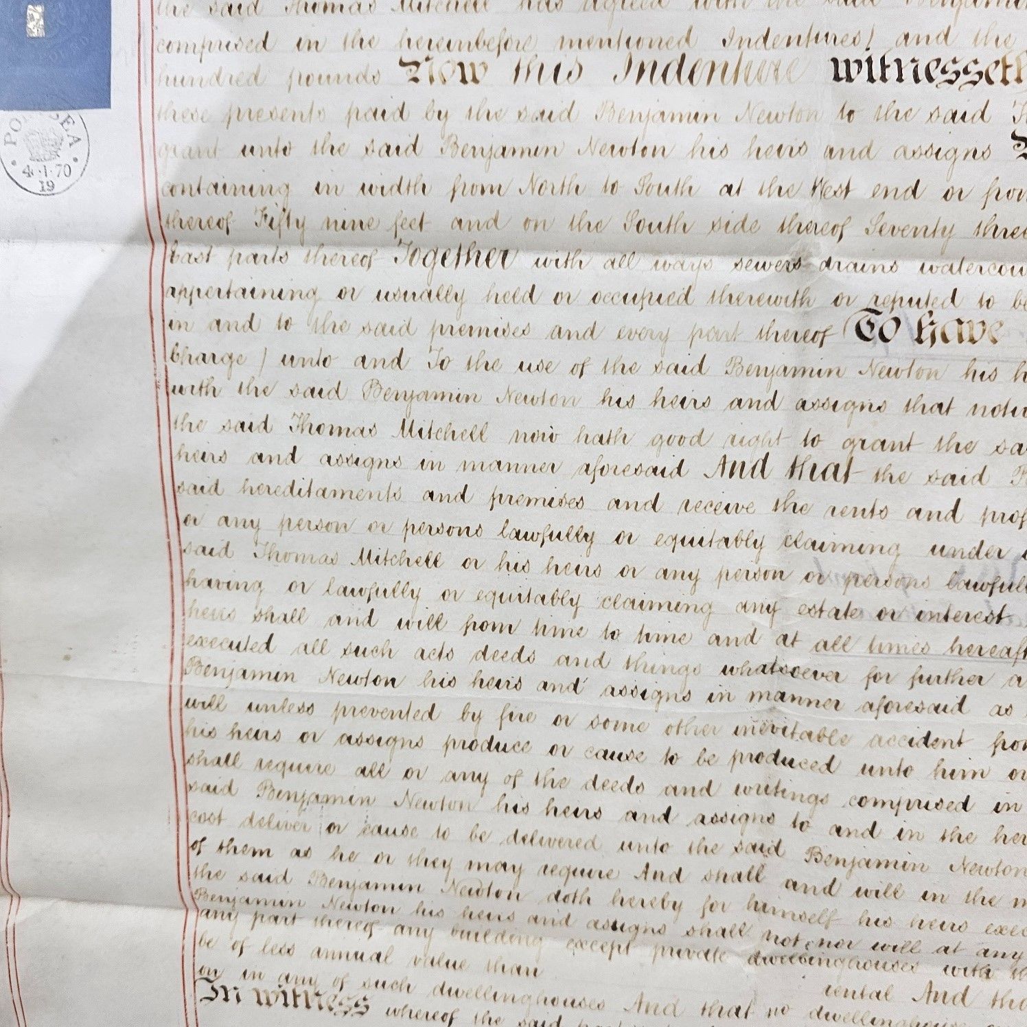 Framed Large 1870 Dated Portsea Portsmouth Indenture - Image 5