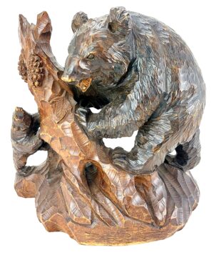 Japanese, Kibori Kuma Carving of Bear with Cub Foraging for Food