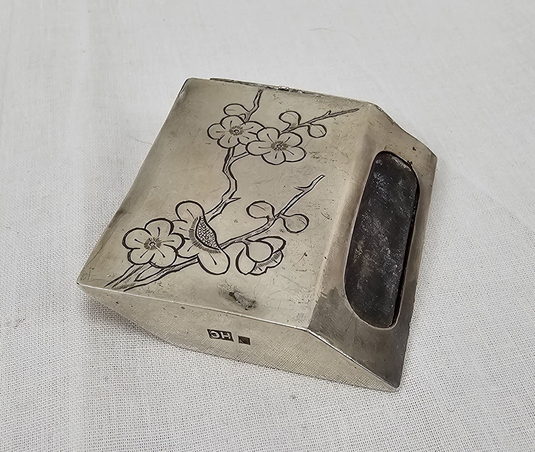 Large Unhallmarked Silver Vesta Case With Engraved Flowers