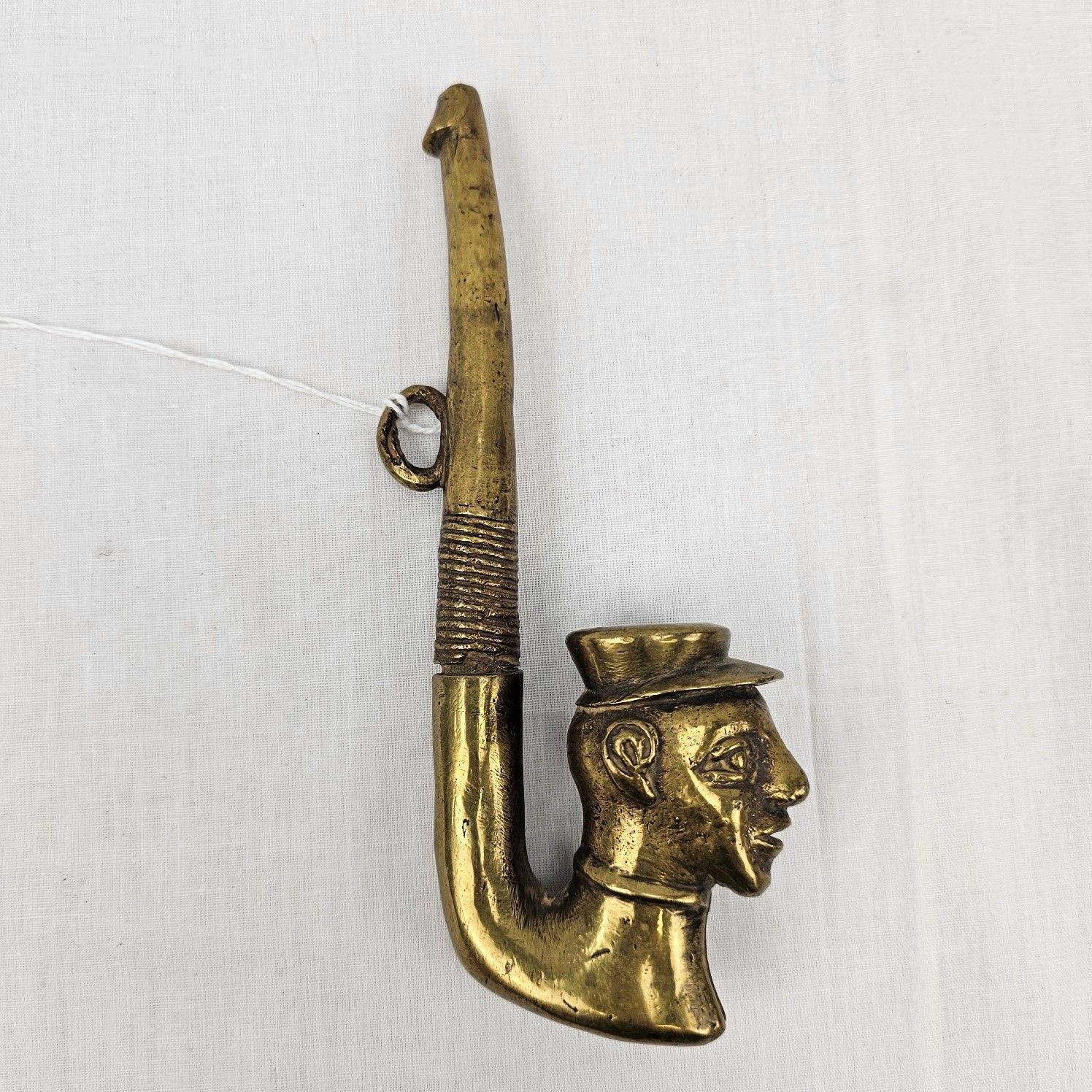 c1900 Colonial Brass Smoking Pipe Of A European