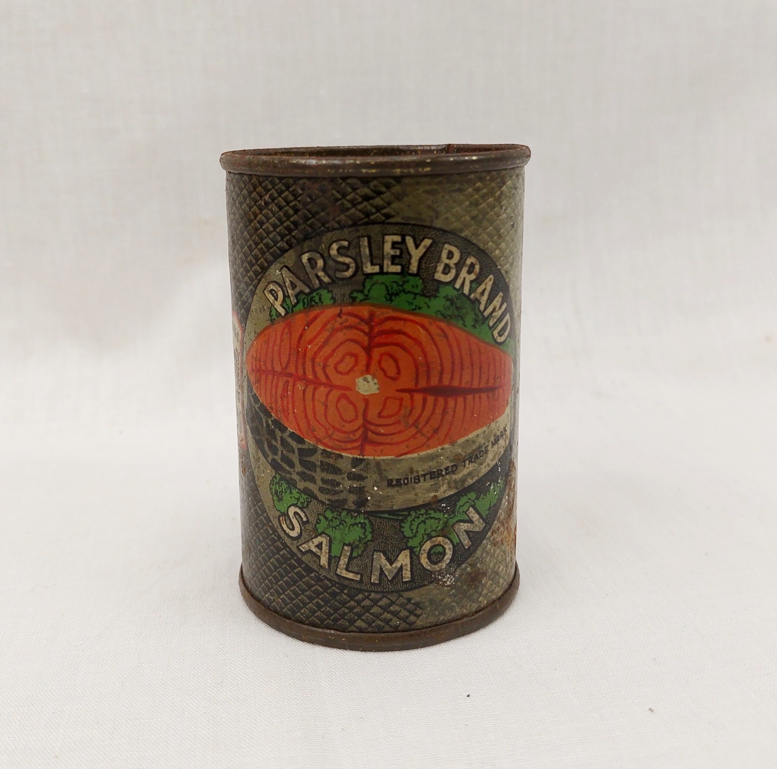 c1920s Parsley Brand Salmon Money Box Advertising Tin