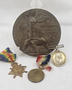 British 1914 Medal Trio + Death Penny Named to GNR. G.LEMON. RA