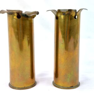 British, WW1, Dated 1916, Trench Art, Pair of Naval 2 Pounder 1 Vases, Made by V.S.M - Vickers, Sons & Maxim (2)
