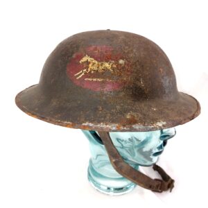 British, WW1, Regimentally Marked, Mark 1 Steel Brodie Helmet Shell, Galloping White Horse on Red Oval Insignia, with original strap (no liner)