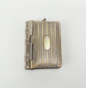 Edwardian Double Sided Silver Plate Vesta And Stamp Case In Form Of A Book