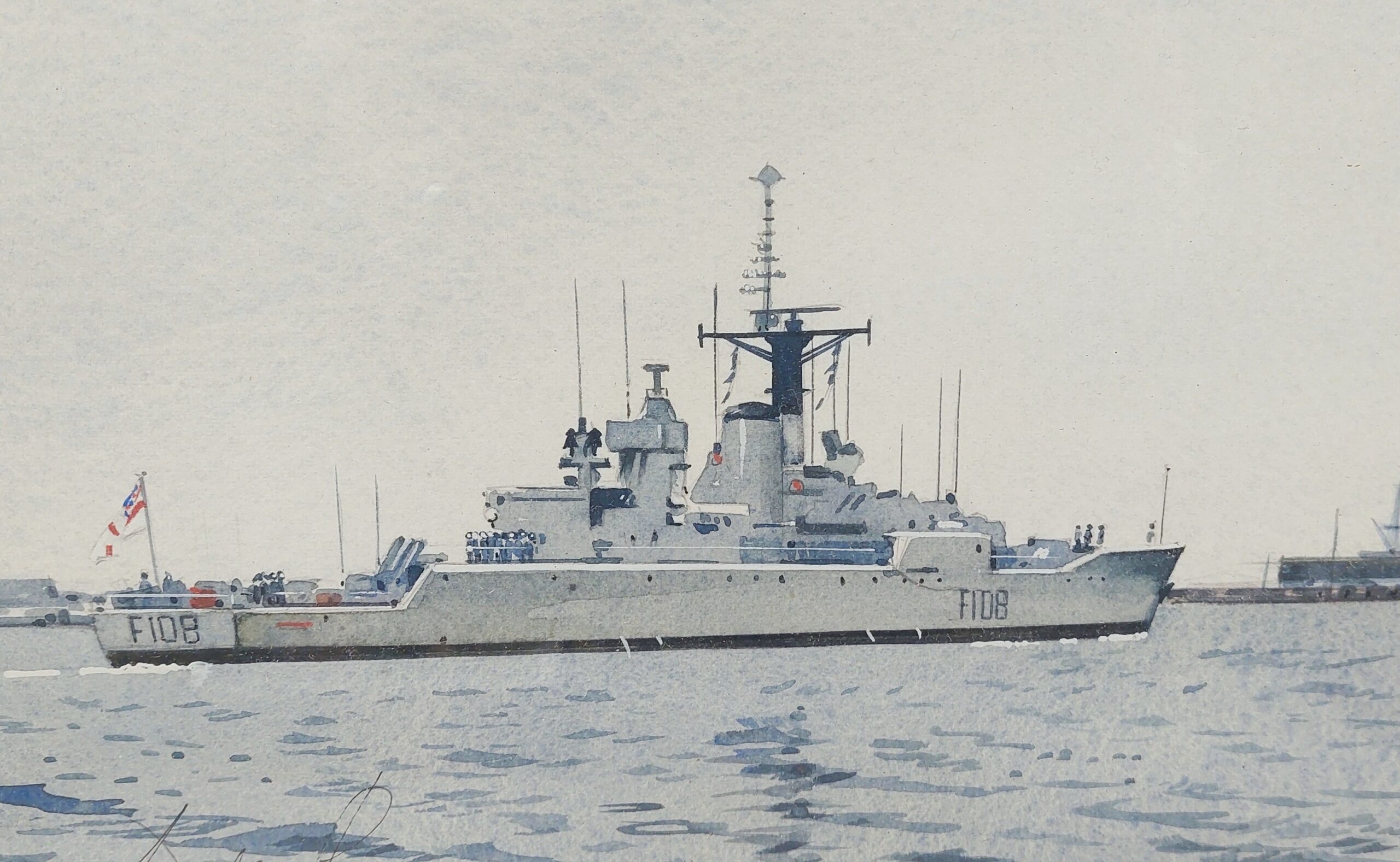 Framed Watercolour Of HMS Londonderry F108 In Portsmouth Harbour By Walter Shaw - Image 9