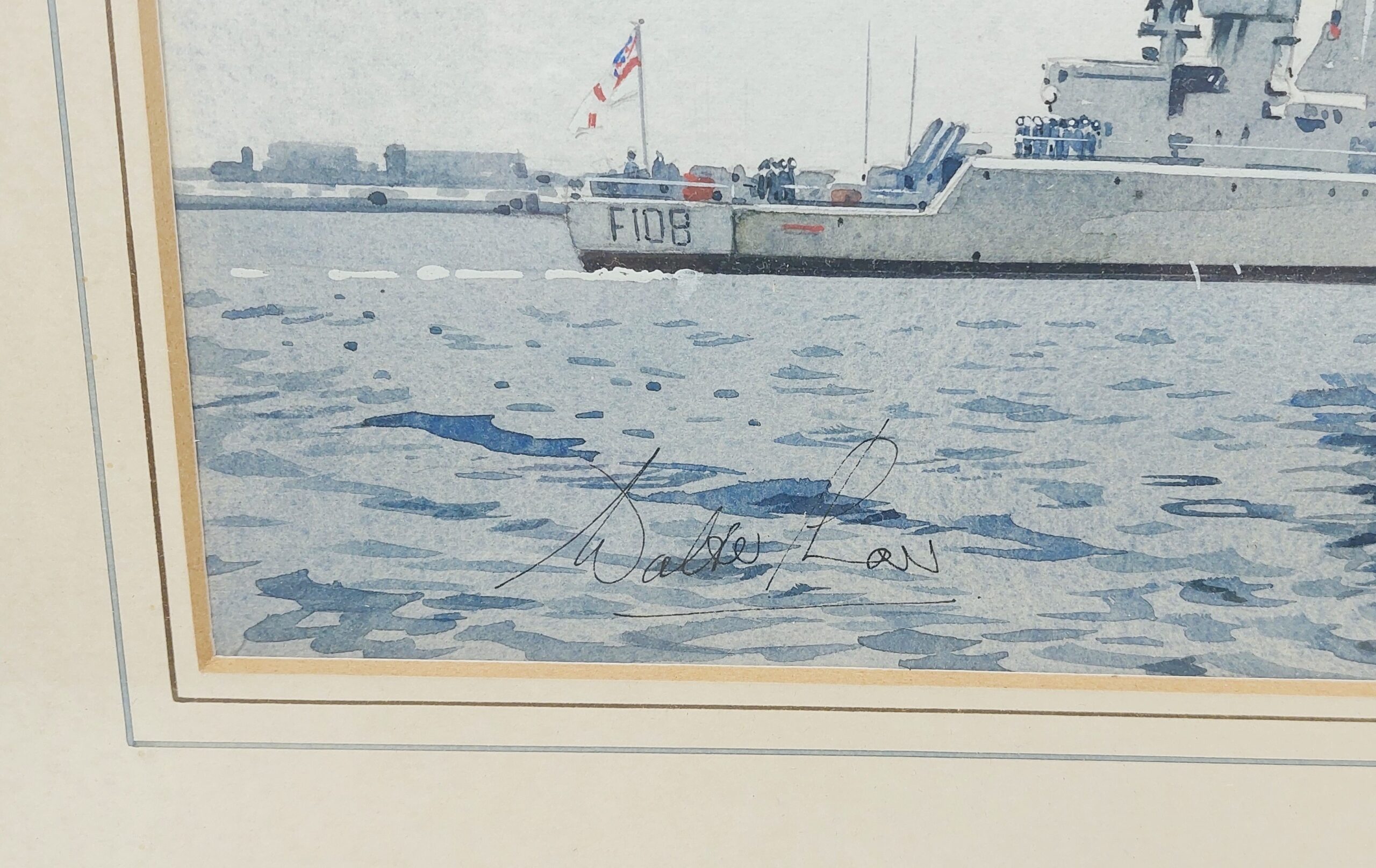 Framed Watercolour Of HMS Londonderry F108 In Portsmouth Harbour By Walter Shaw - Image 8