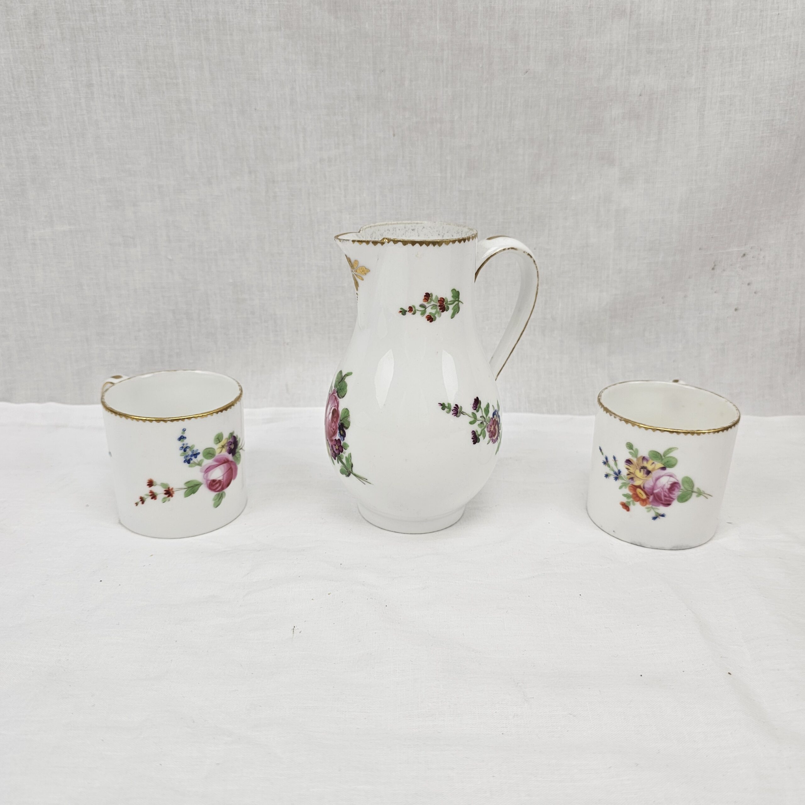 French Faubourg St. Denis Coffee Cans & Milk Jug 1769-1793 - 1st French Porcelain