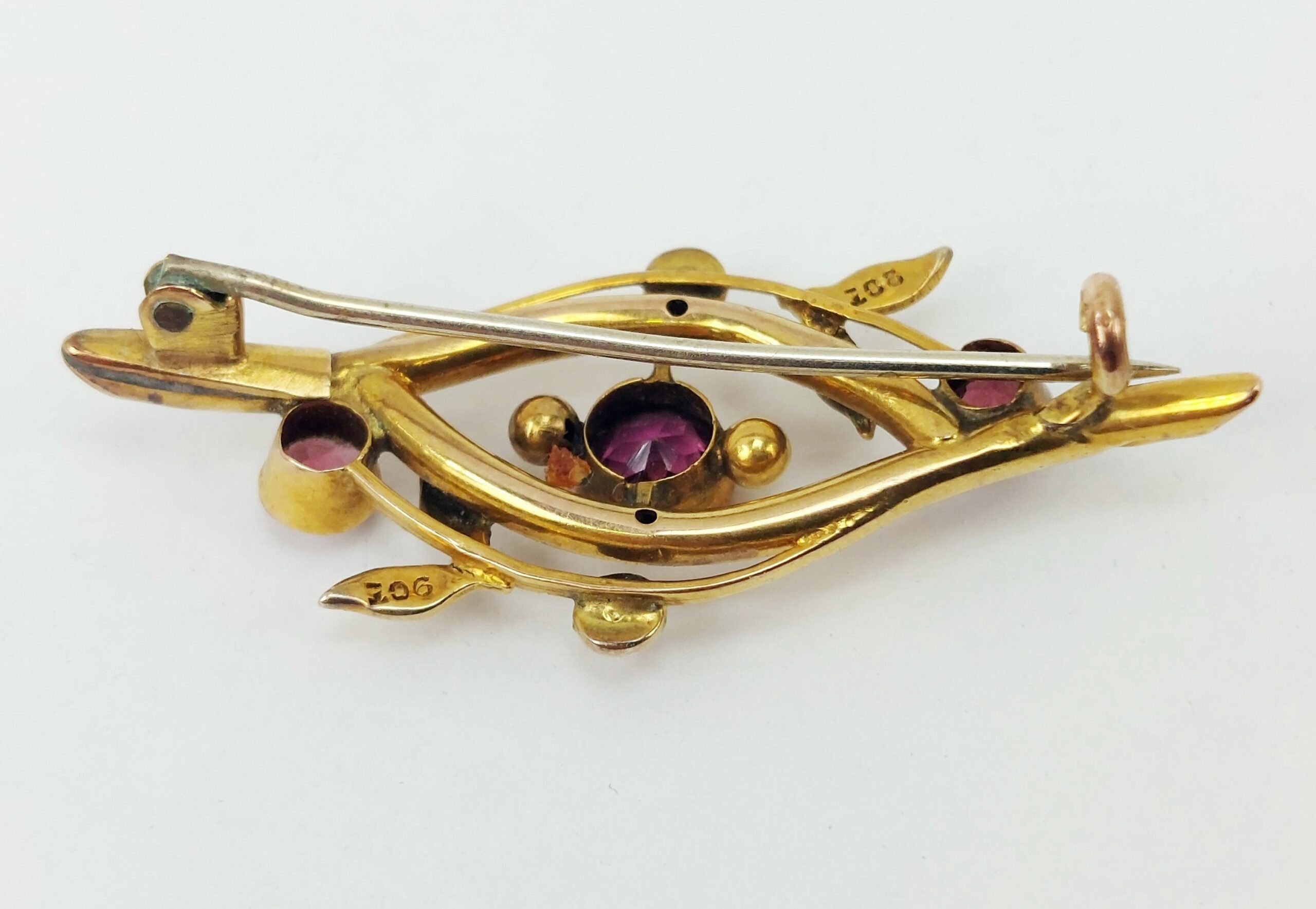 9ct Gold Garnet & Pearl Brooch - Image 3
