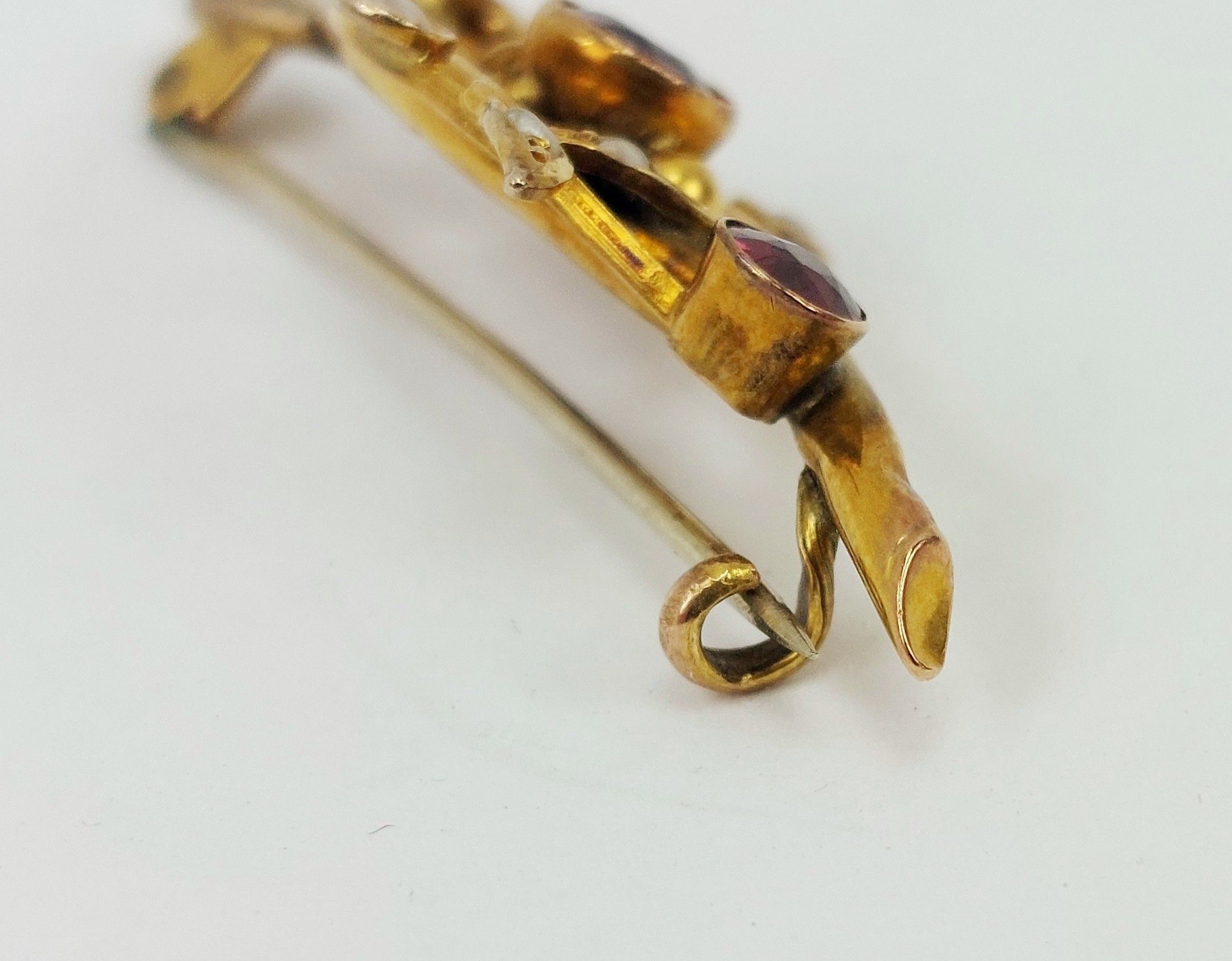 9ct Gold Garnet & Pearl Brooch - Image 6