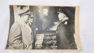 WW2, Period Photograph, Marshal Goering (1893-1946) congratulating the Captain of the submarine "Prien" for his victories. Paris, 1941.