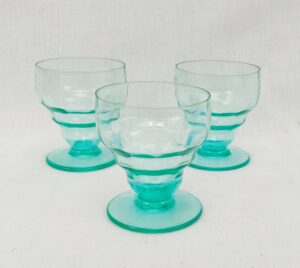 Set Of 3 1920s Art Deco Uranium Glass Goblets