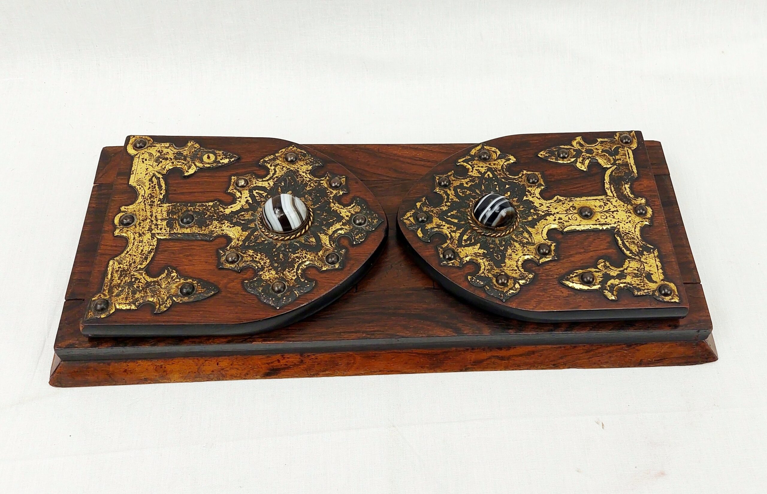 Victorian Folding Book Ends With Agate Cabochon And Gilt Metal Fittings - Image 8