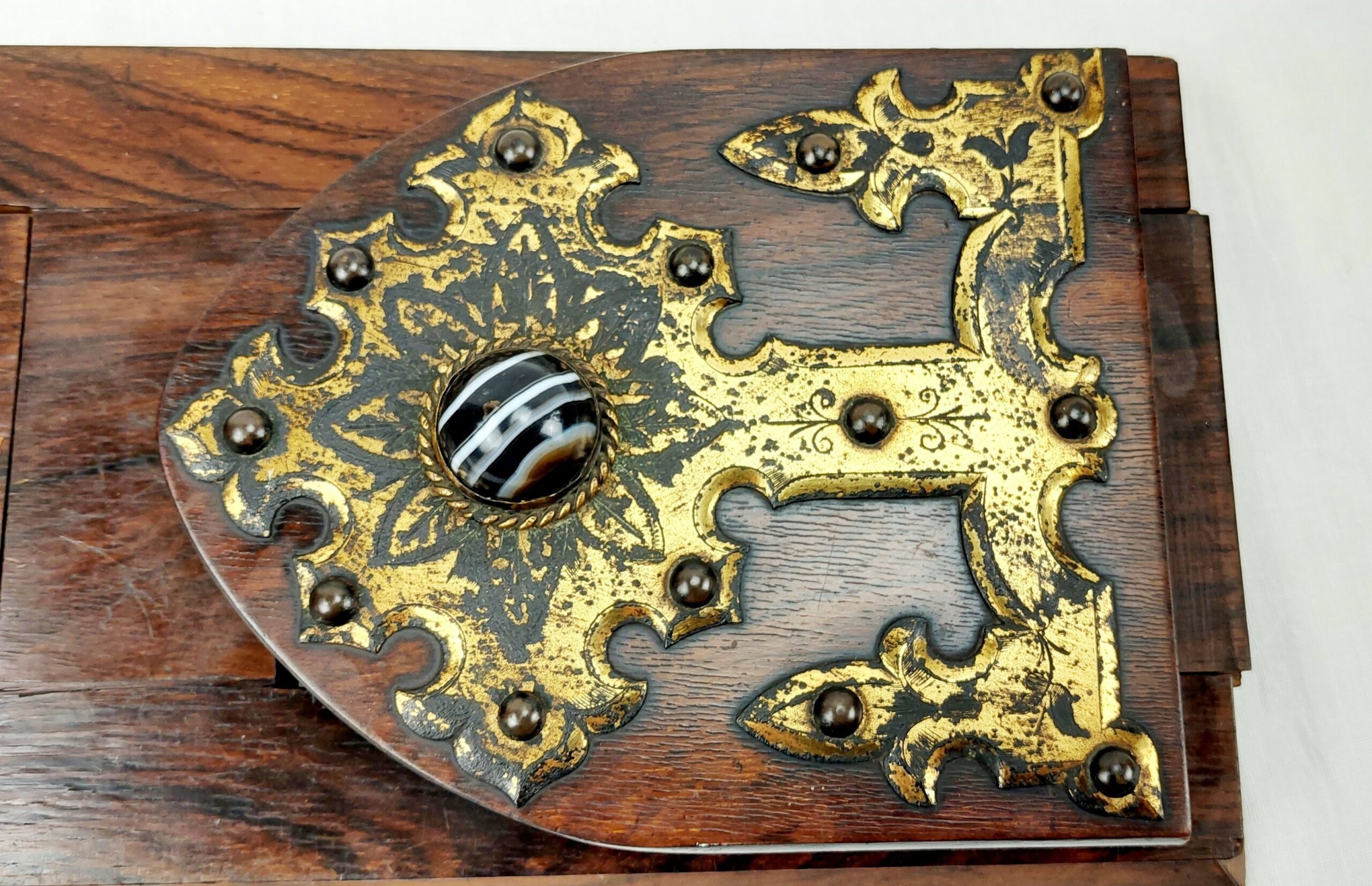 Victorian Folding Book Ends With Agate Cabochon And Gilt Metal Fittings - Image 5