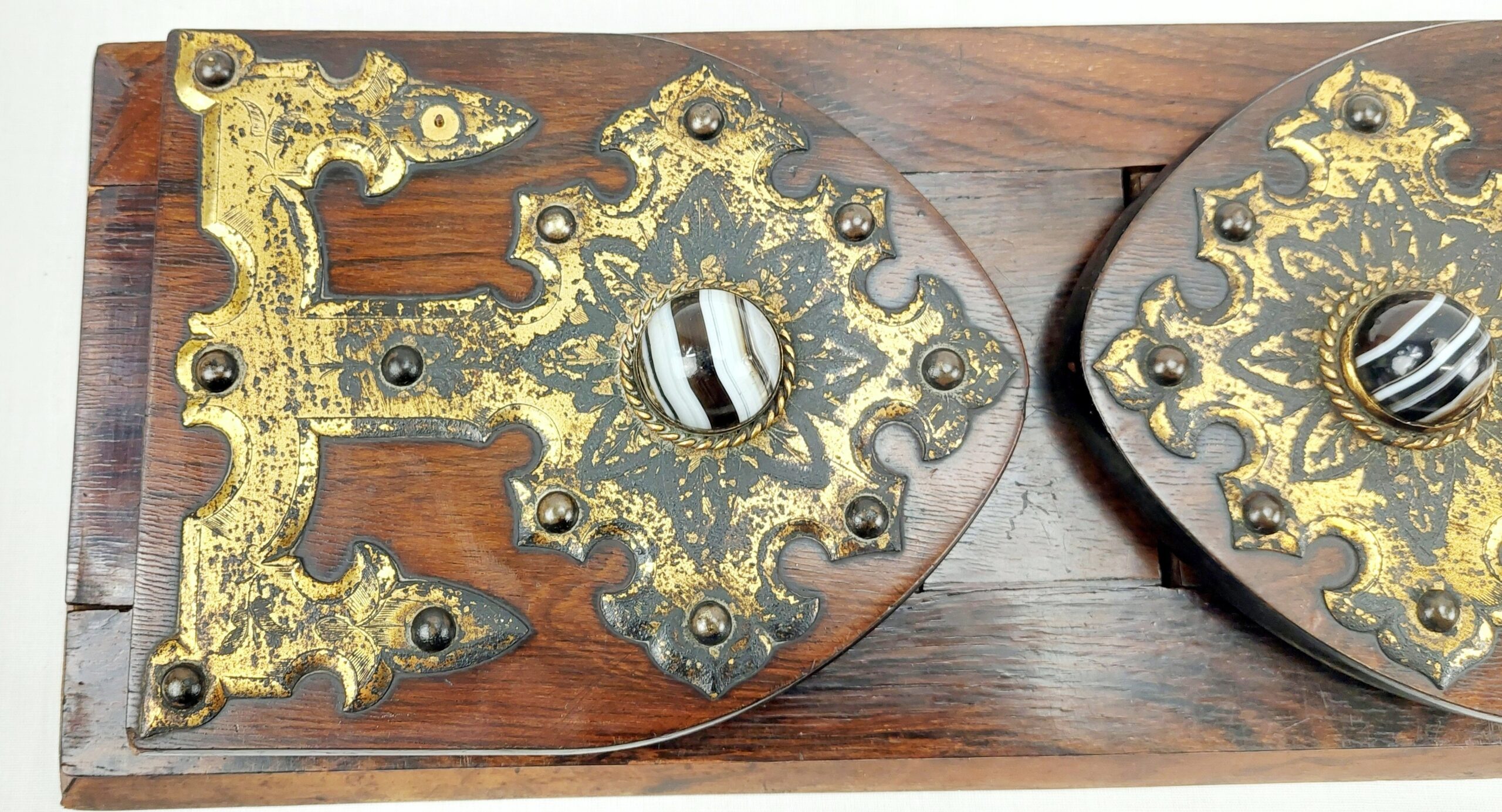 Victorian Folding Book Ends With Agate Cabochon And Gilt Metal Fittings - Image 4