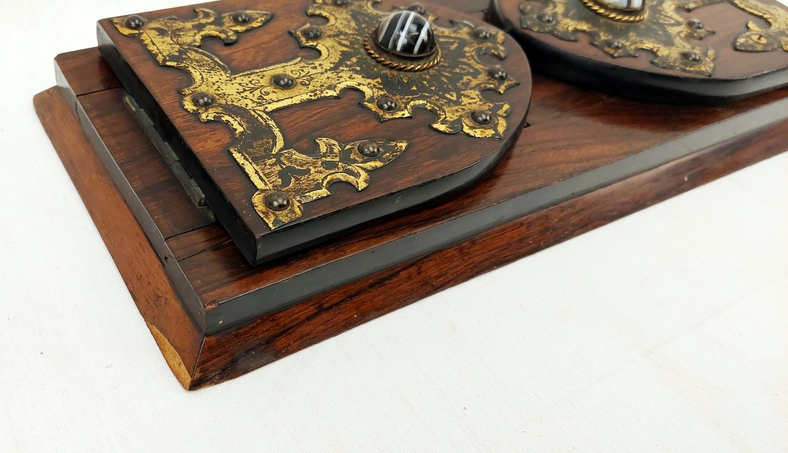 Victorian Folding Book Ends With Agate Cabochon And Gilt Metal Fittings - Image 3