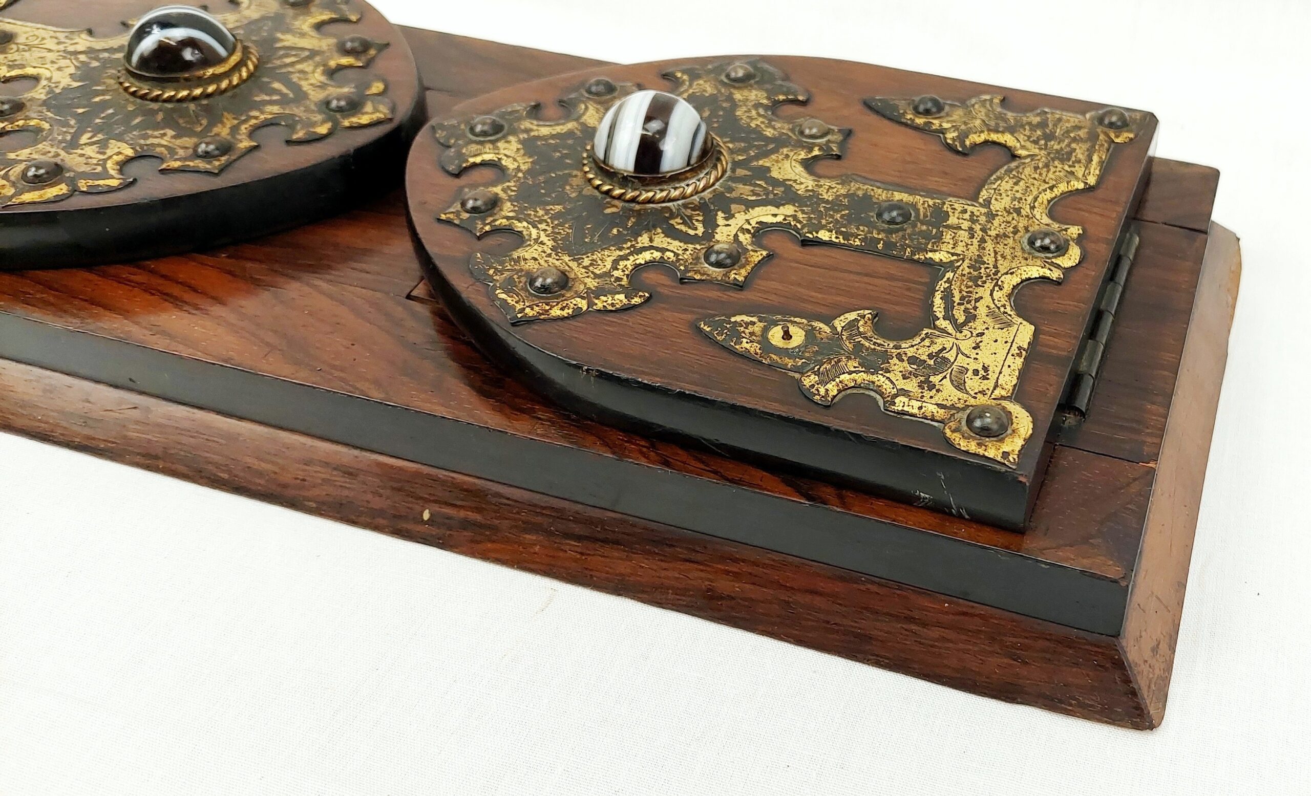 Victorian Folding Book Ends With Agate Cabochon And Gilt Metal Fittings - Image 2